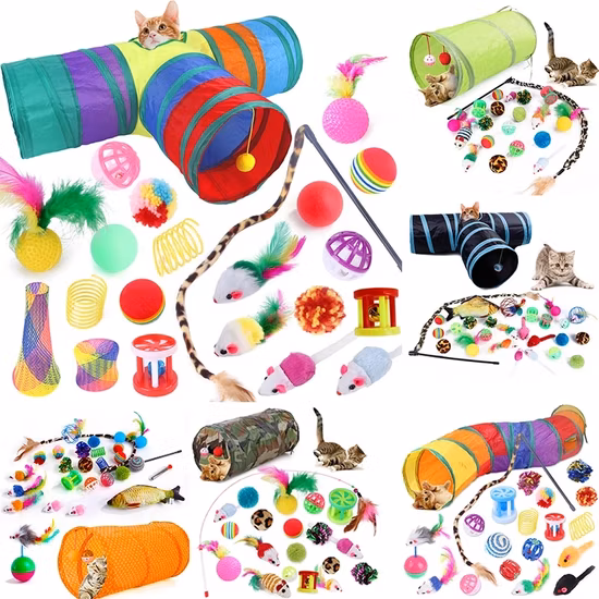 Jouets pour animaux de compagnie, balles en forme de souris, Tunnel de jeu pliable pour chaton, bâton de chat amusant, fournitures de souris, accessoires de Simulation de poisson pour chat