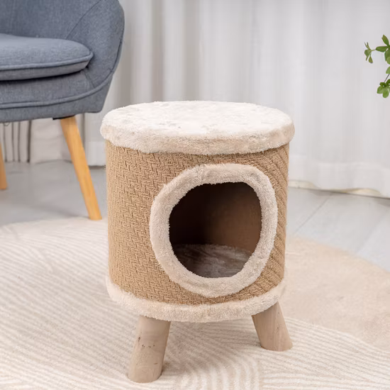Rena Pet Durable Chat Scratcher Maison Arbre à Chat Bureau Transporteur Jouet Meubles avec Pieds en Bois